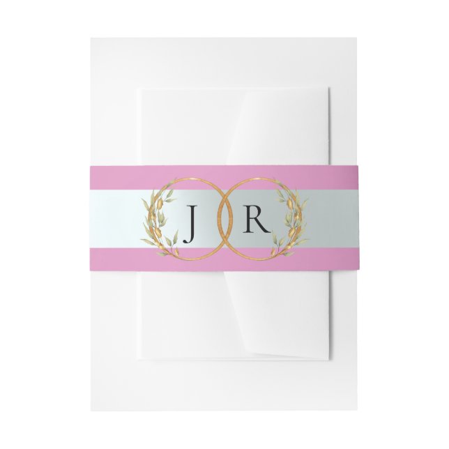 Linked Leaf Monogram - Rose Pink Invitation Belly Band (Front Example)