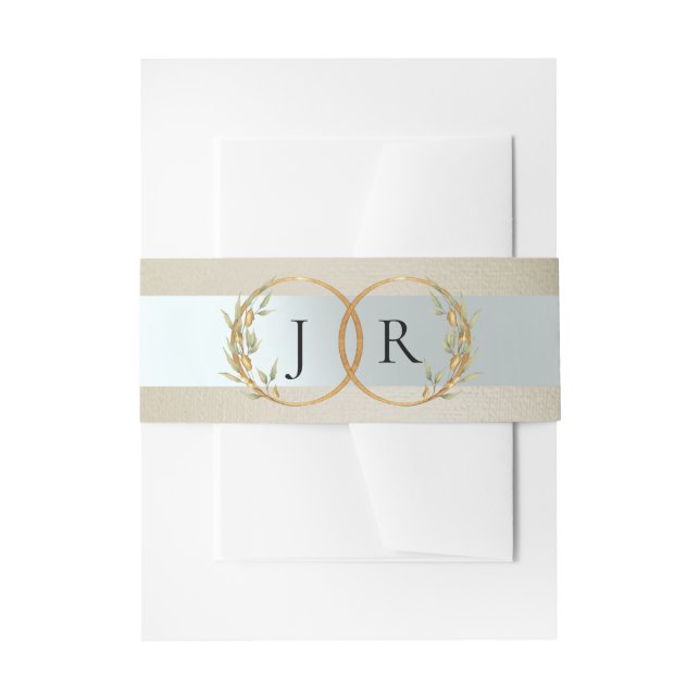Linked Leaf Monogram - Wheat Invitation Belly Band (Front Example)