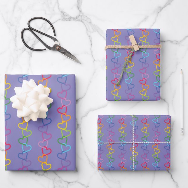 Linked Love hearts on a purple background Wrapping Paper Sheet (Front)