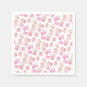 Linked Orange Pink Hearts Pattern Over White Party Napkin