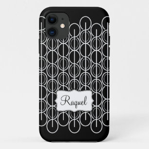 Linked oval graphic black & white name iphone case