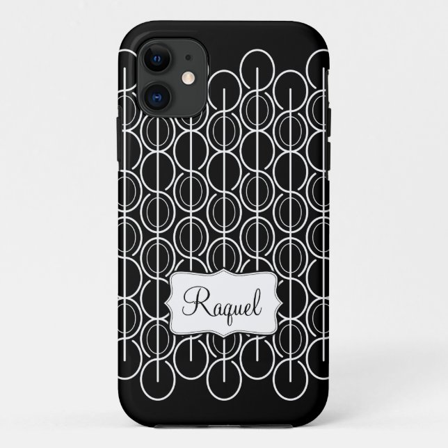 Linked oval graphic black & white name iphone case (Back)
