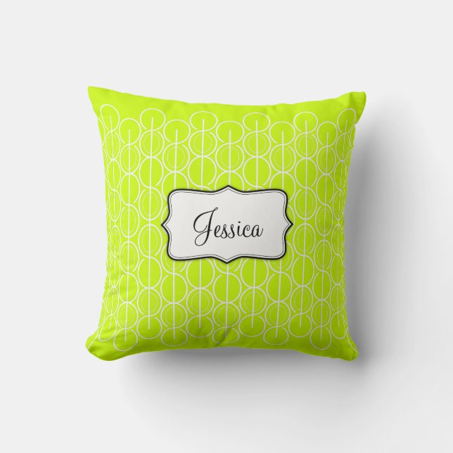 Linked oval line pattern name lime green pillow (Front)