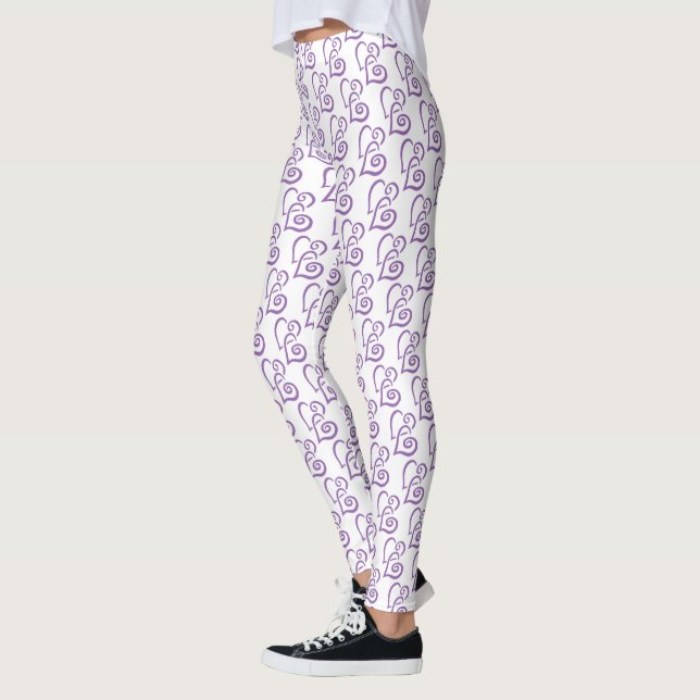 Linked  Purple Hearts Pattern Over White Leggings (Left)