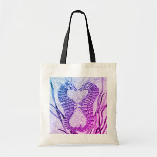 Linked Seahorses in Purple Tote Bag