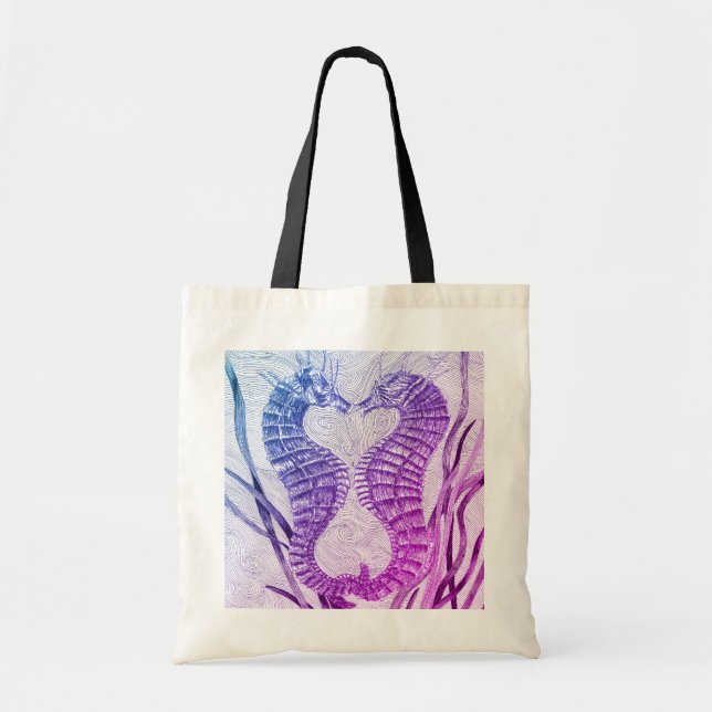 Linked Seahorses in Purple Tote Bag (Front)