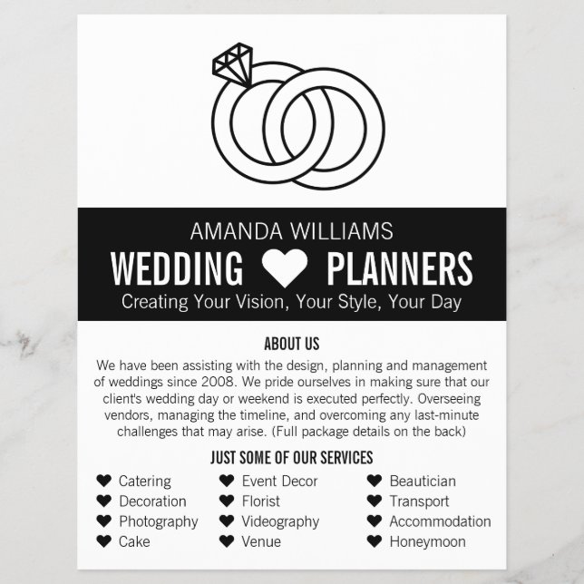 Linked Wedding Rings Design, Wedding Event Planner Flyer (Front)