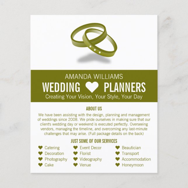 Linked Wedding Rings, Wedding Event Planner Advert Flyer (Front)