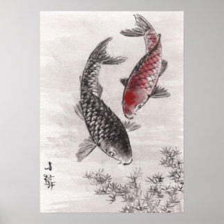LinLi Chinese Watercolor Art Print - KOI Fish #7