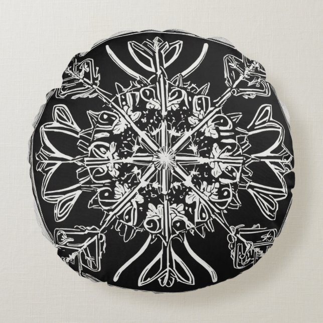 Linocut Art Round Pillow (Front)