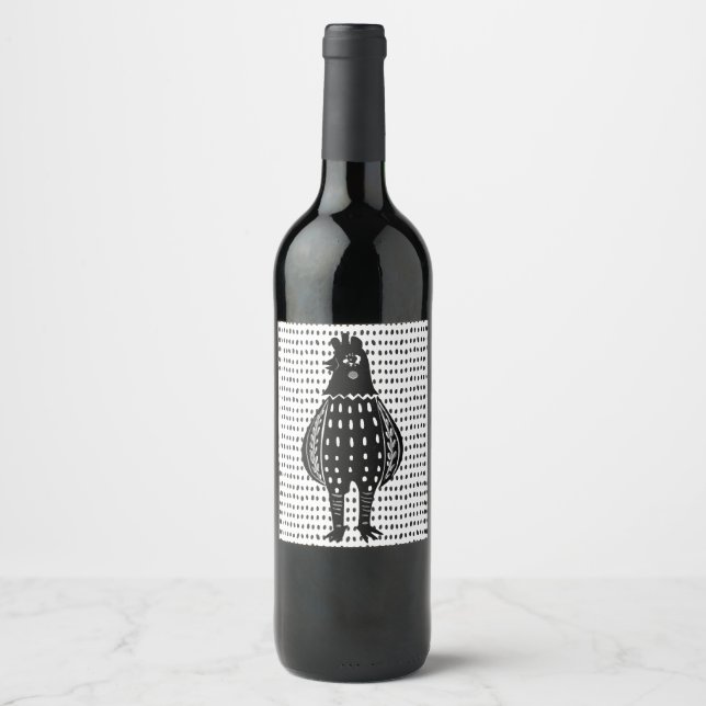Linocut Chicken Wine Label (Front)
