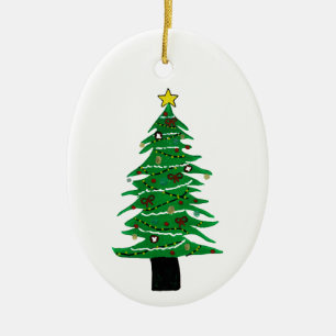Linocut Design Nostalgia Christmas Tree Ornament