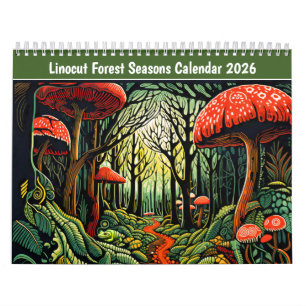 Linocut Forest Seasons Calendar 2026