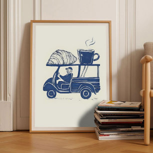 Linocut Print Croissant Poster Coffee Print Italia