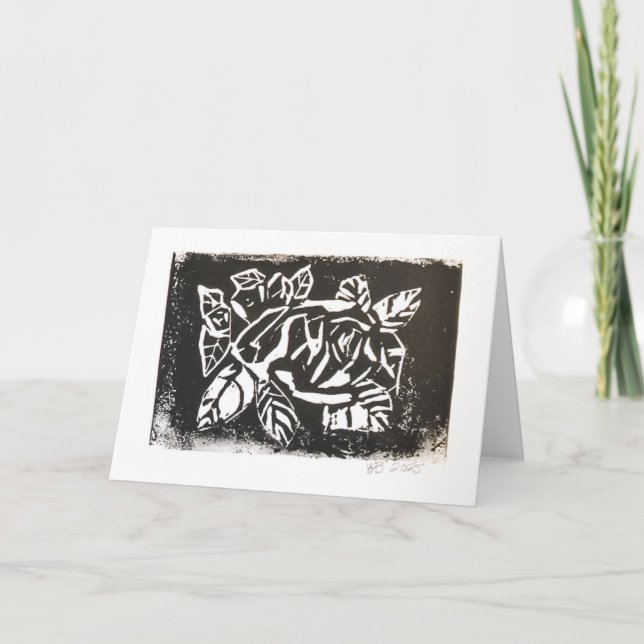 Linocut Rose Thank You Card (Front)