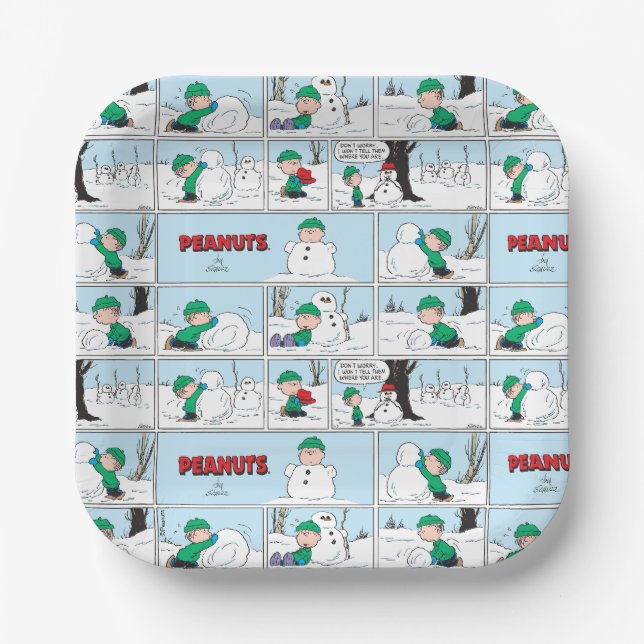 Linus Builds A Snowman Paper Plate (Front)