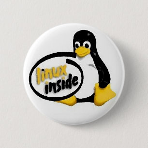 LINUX INSIDE Tux the Linux Penguin Logo 6 Cm Round Badge