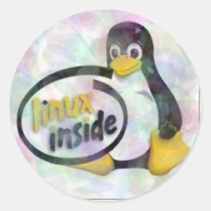 LINUX INSIDE Tux the Linux Penguin Logo Classic Round Sticker