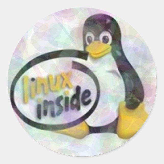 LINUX INSIDE Tux the Linux Penguin Logo Classic Round Sticker (Front)