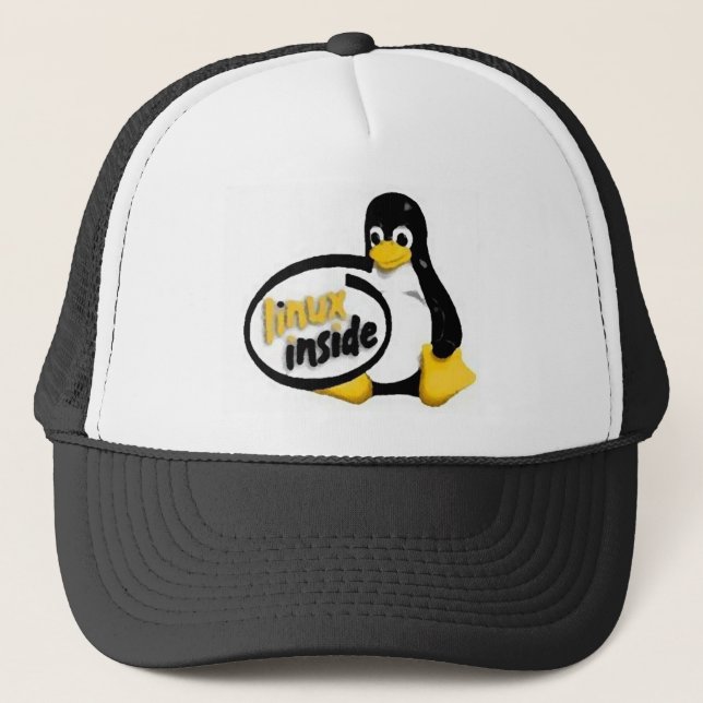 LINUX INSIDE Tux the Linux Penguin Logo Trucker Hat (Front)