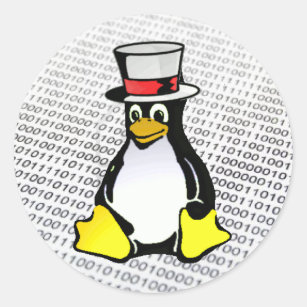 Linux Logo Tux Penguin Top Hat Binary Ubuntu Classic Round Sticker