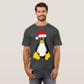 Linux Mascot Tux the Penguin Santa Hat Nerd Geek T-Shirt (Front Full)