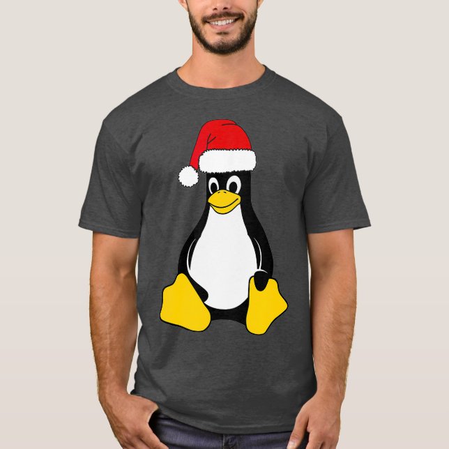 Linux Mascot Tux the Penguin Santa Hat Nerd Geek T-Shirt (Front)