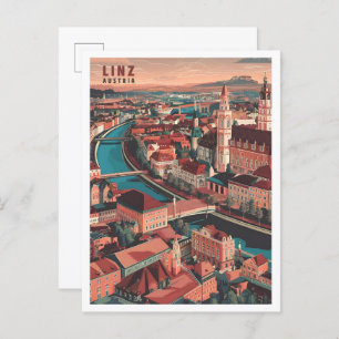 Linz Austria Art Vintage Travel Illustration Postcard