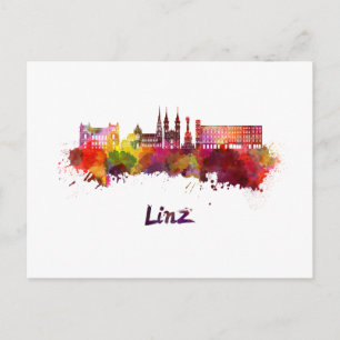 Linz skyline in watercolor postcard