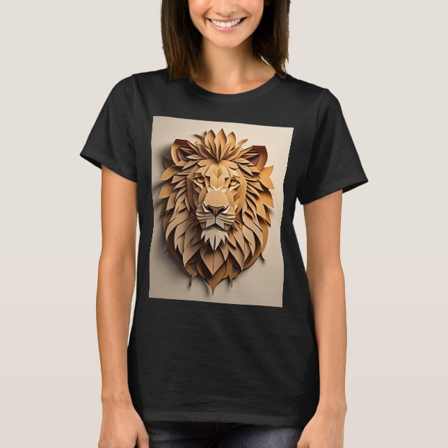 Lion 3D Paper Art Design T-shirt  (Front)