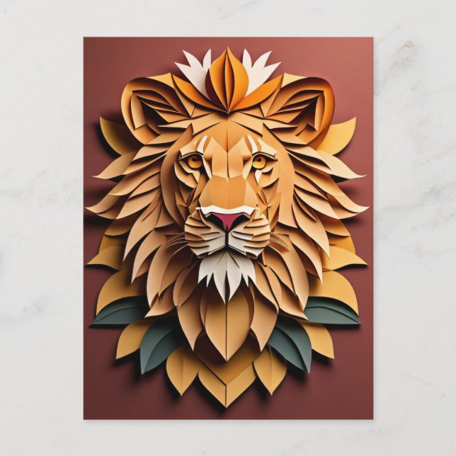Lion 3D Paper Art Design T-shirt  Postcard (Front)