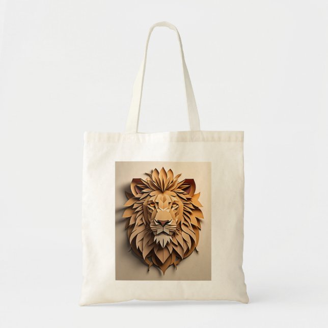 Lion 3D Paper Art Design T-shirt  Tote Bag (Front)