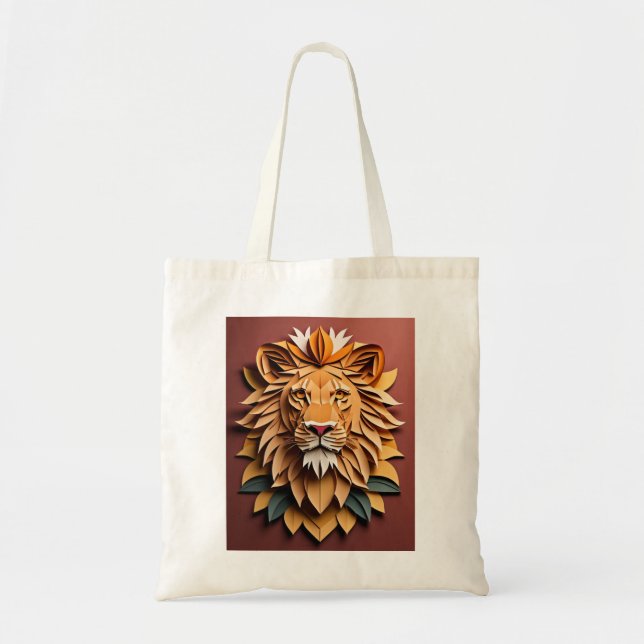 Lion 3D Paper Art Design T-shirt  Tote Bag (Front)