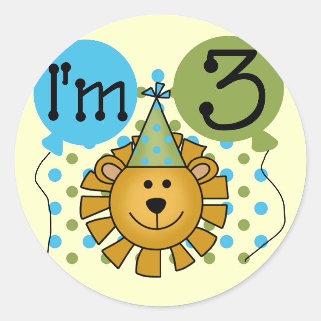 Lion 3rd Birthday T-shirts and Gifts Classic Round Sticker (Front)