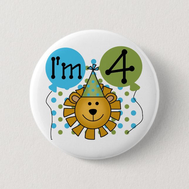 Lion 4th Birthday T-shirts and Gifts 6 Cm Round Badge (Front)