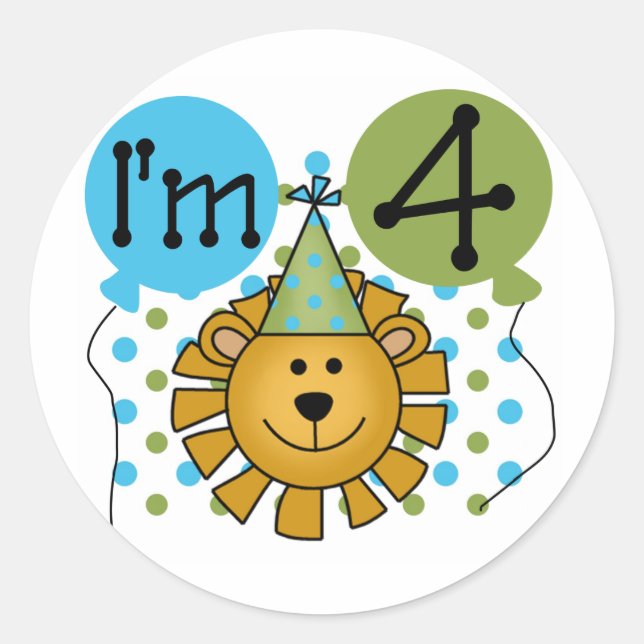 Lion 4th Birthday T-shirts and Gifts Classic Round Sticker (Front)