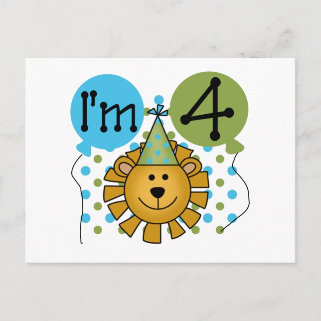Lion 4th Birthday T-shirts and Gifts Postcard (Front)