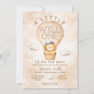 Lion A Little Wild One Hot Air balloon Baby Shower Invitation
