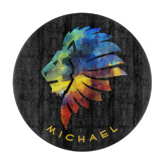 Lion abstract colourful art king crown for men cutting board