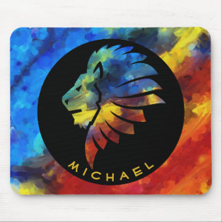 Lion abstract watercolor colourful art king crown  mouse pad