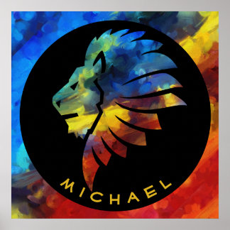 Lion abstract watercolor colourful art king crown poster