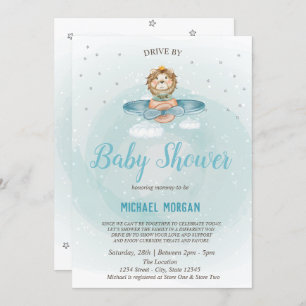 Lion Aeroplane Drive By Baby Shower Invitation