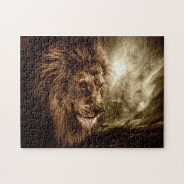 Lion against stormy sky jigsaw puzzle (Horizontal)