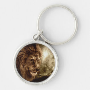 Lion against stormy sky key ring