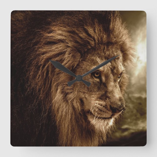 Lion against stormy sky square wall clock (Front)