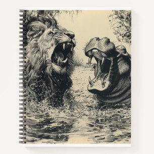 Lion and a Hippo Fighting Notebook