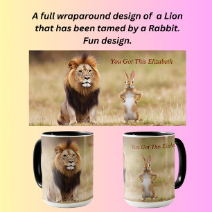 Lion and a rabbit funny design mug