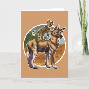 Lion and African Wild Dog Friends Card