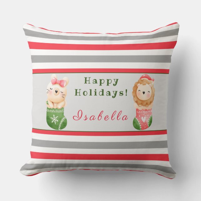 Lion and Cat Customise Text and Name 20"X20" Cushion (Front)