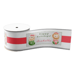 Lion and Cat Customise Text and Name Grosgrain Ribbon